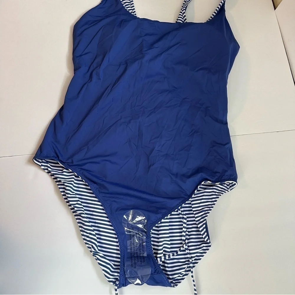 Tommy Bahama Reversible Swimsuit Women's size 22W lace back blue stripe NEW
